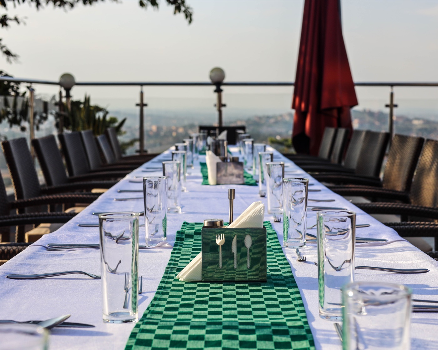 Aruba Terrace, an intimate outdoor dining terrace with sweeping Kampala views