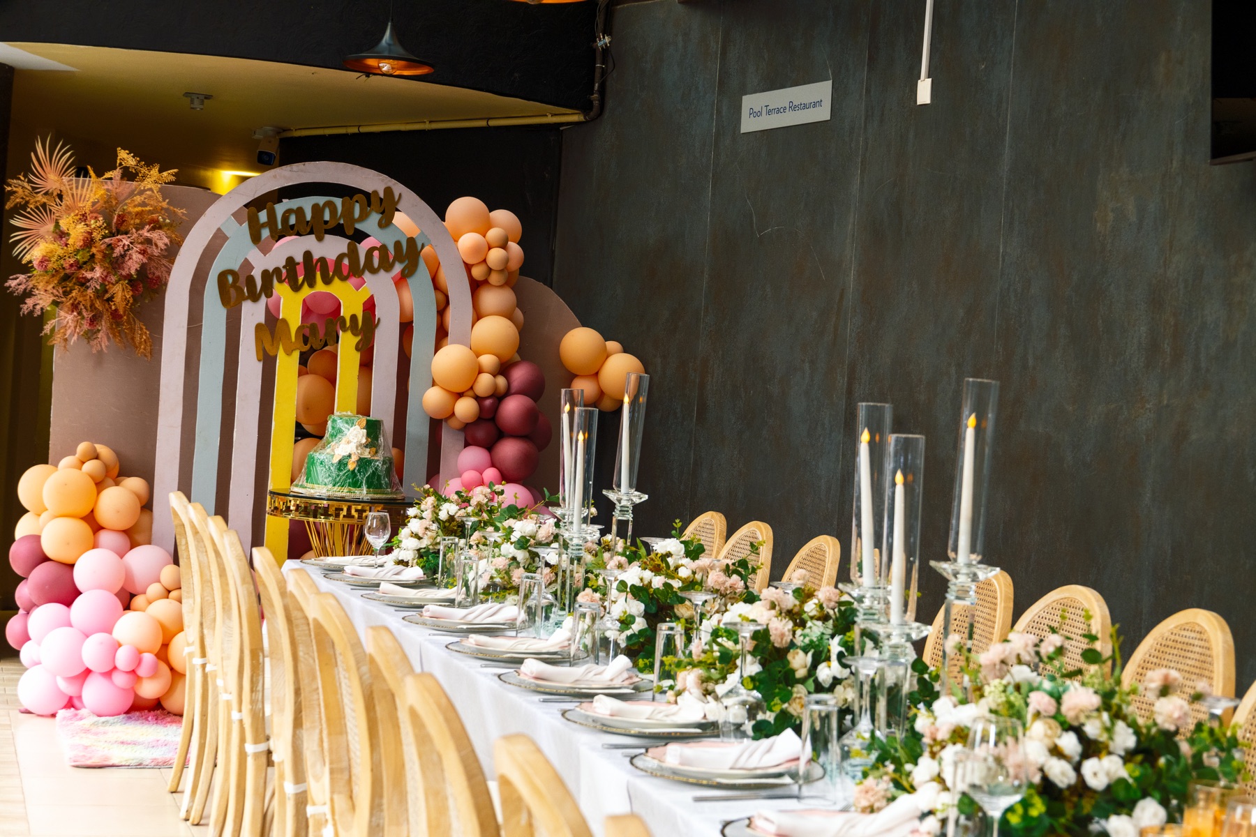 A celebration set up at the Pool Terrace Restaurant beside the Tropicanna pool