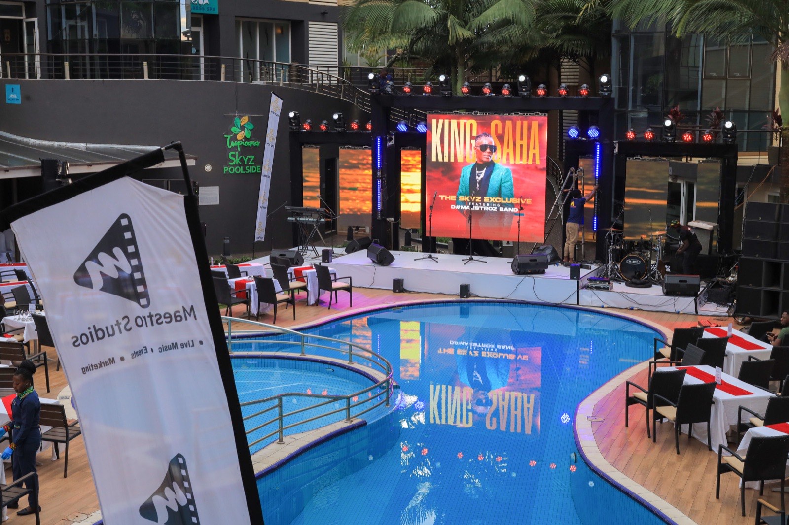 Aerial view of the King Saha Skyz Exclusive stage and Tropicanna Poolside