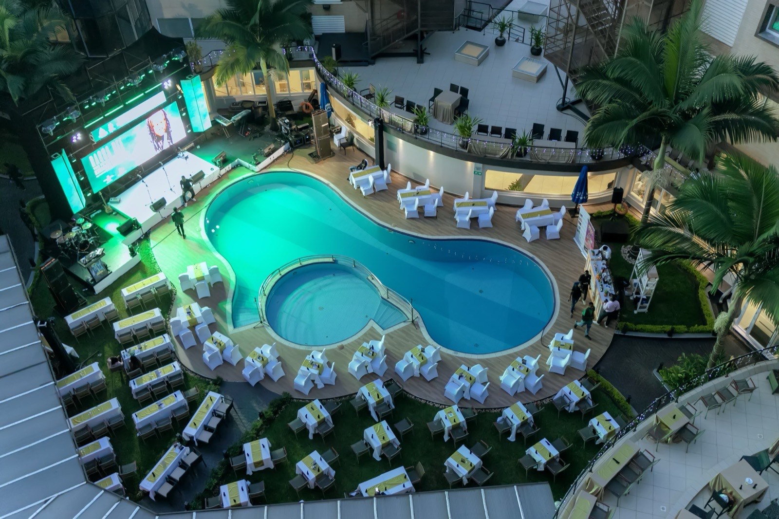 Aerial view of the Ragga Dee Skyz Exclusive stage at Tropicanna Poolside